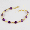Lovely Amethyst Brass Bracelet N - BZB999 18K Gold Plated Cut Pear Shape 7x9mm Bezel Setting Brass Bracelet